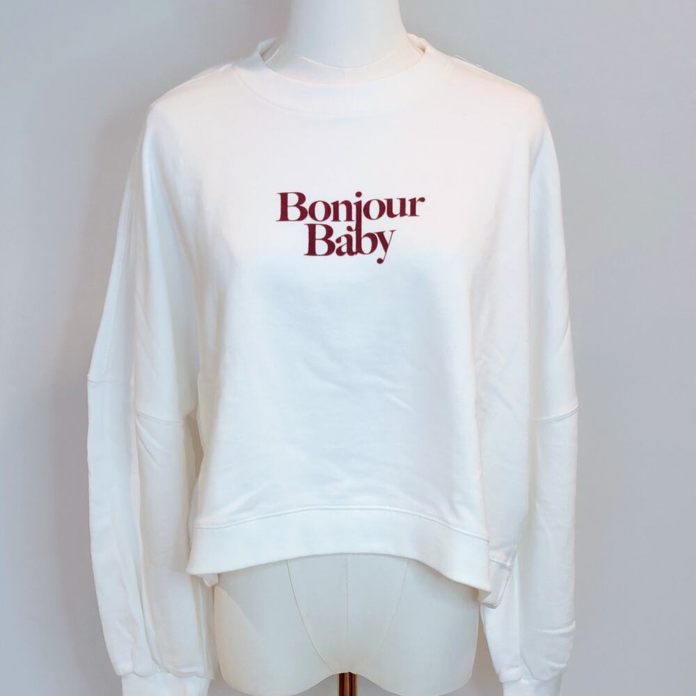 Cotton On Bonjour Baby Graphic Crop White Sweatshirt Size S/P. 100% Cotton